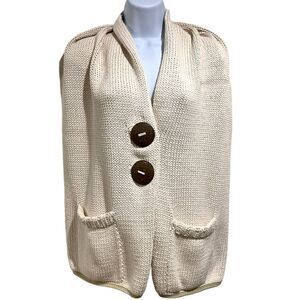SIMONE LAYNE Knit Wrap Coconut Shell Buttons Oatmeal 100% Cotton